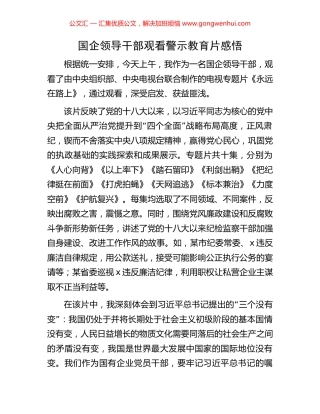 国企领导干部观看警示教育片感悟
