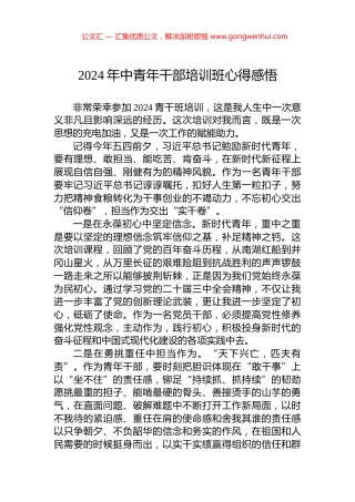 2024年中青年干部培训班心得感悟