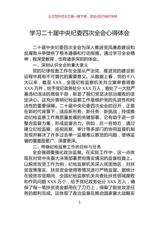 学习二十届中央纪委四次全会心得体会