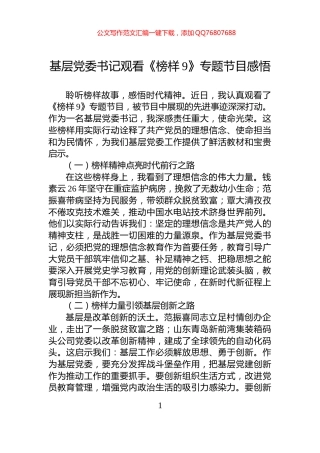 基层党委书记观看《榜样9》专题节目感悟