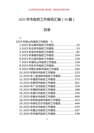 2025年市政府工作报告汇编（56篇）
