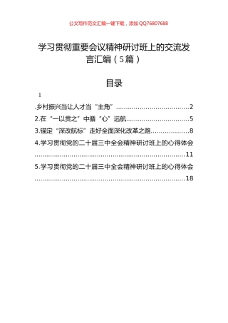 学习贯彻重要会议精神研讨班上的交流发言汇编（5篇）