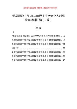 党员领导干部2024年民主生活会个人对照检查材料汇编（6篇）