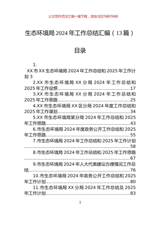生态环境局2024年工作总结汇编（13篇）