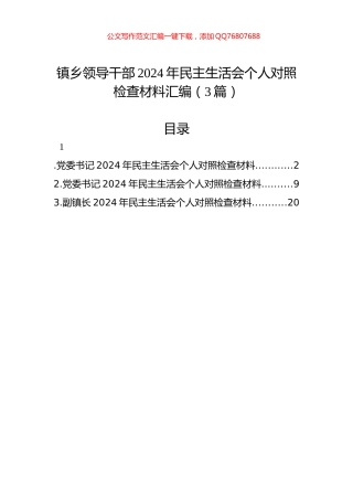 镇乡领导干部2024年民主生活会个人对照检查材料汇编（3篇）