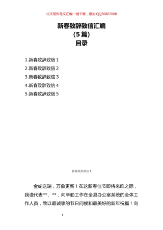 新春致辞致信汇编（5篇）