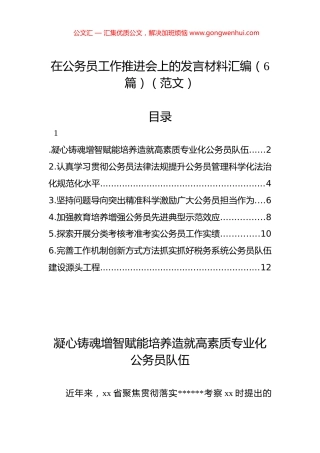 在公务员工作推进会上的发言材料汇编（6篇）