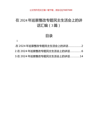 在2024年巡察整改专题民主生活会上的讲话汇编（3篇）