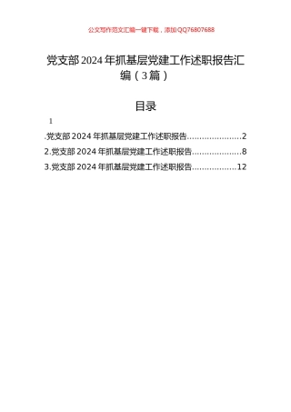 党支部2024年抓基层党建工作述职报告汇编（3篇）