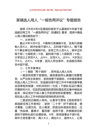 某镇选人用人“一报告两评议”专题报告