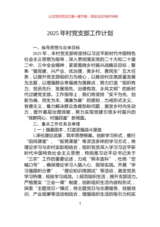 2025年村党支部工作计划
