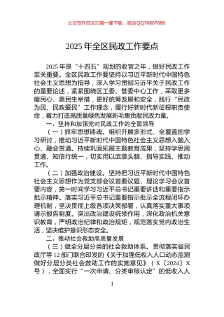 2025年全区民政工作要点