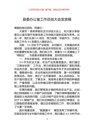 县委办公室工作总结大会发言稿