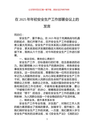 在2025年年初安全生产工作部署会议上的发言