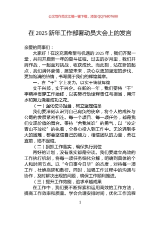 在2025新年工作部署动员大会上的发言