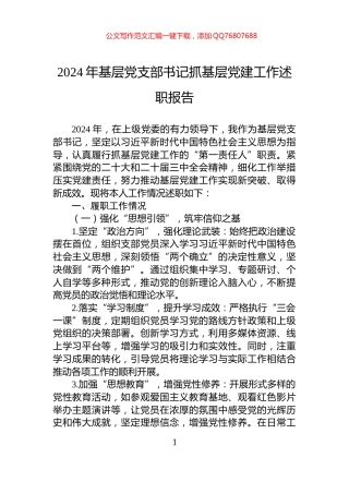 2024年基层党支部书记抓基层党建工作述职报告