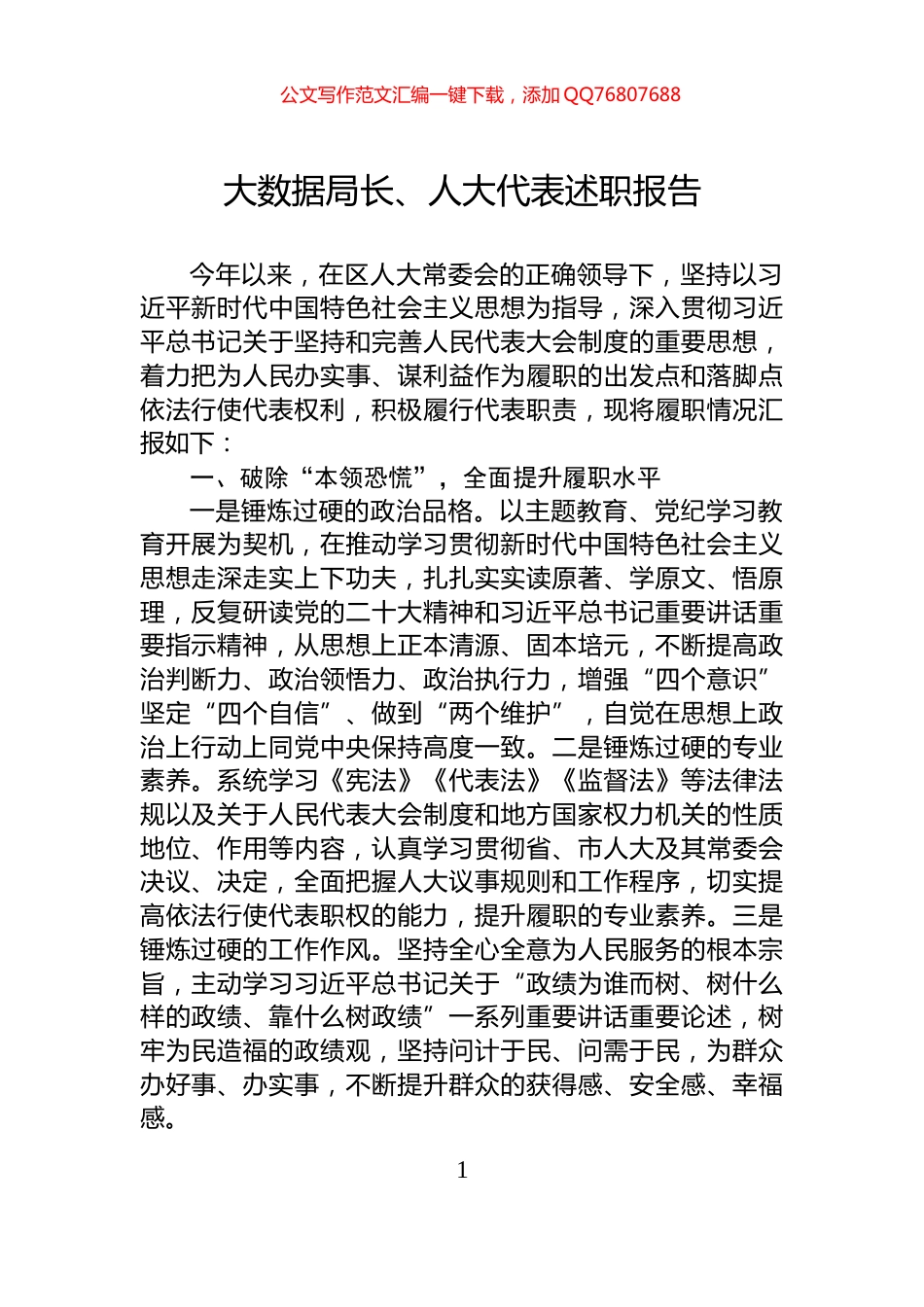 大数据局长、人大代表述职报告_第1页