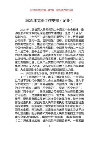 2025年党委工作安排（企业）
