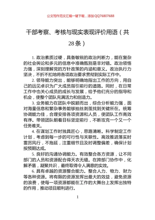 干部考察、考核与现实表现评价用语（共28条）