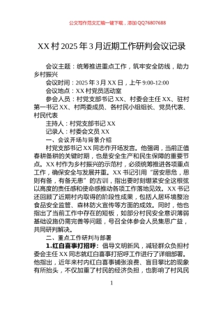 XX村2025年3月近期工作研判会议记录