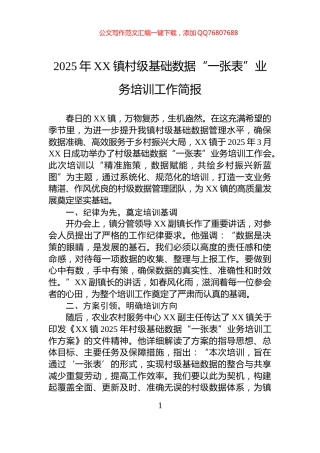 2025年XX镇村级基础数据“一张表”业务培训工作简报
