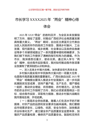 市长学习XXXX2025年“两会”精神心得体会
