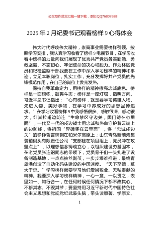 2025年2月纪委书记观看榜样9心得体会