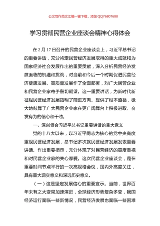 学习贯彻民营企业座谈会精神心得体会