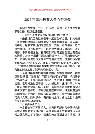 2025年警示教育大会心得体会