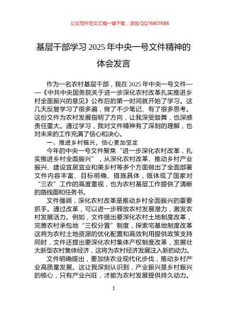 基层干部学习2025年中央一号文件精神的体会发言