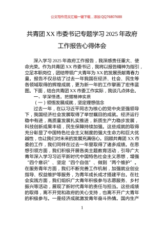 共青团XX市委书记专题学习2025年政府工作报告心得体会