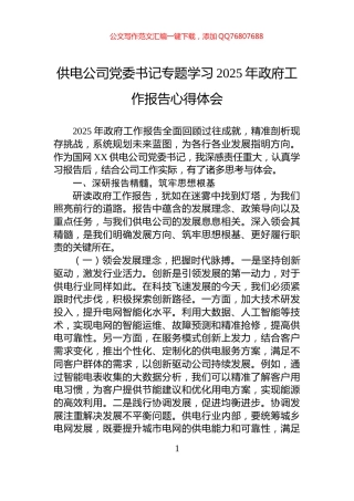 供电公司党委书记专题学习2025年政府工作报告心得体会