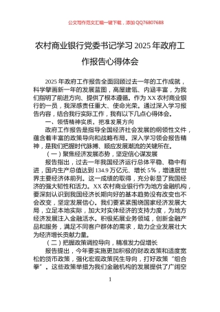 农村商业银行党委书记学习2025年政府工作报告心得体会