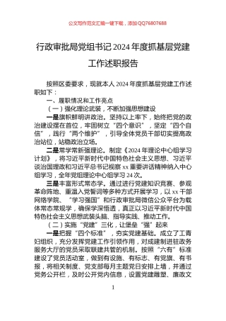 行政审批局党组书记2024年度抓基层党建工作述职报告