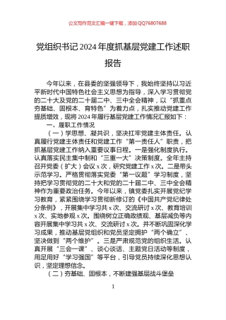 党组织书记2024年度抓基层党建工作述职报告