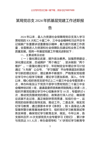 某局党总支2024年抓基层党建工作述职报告