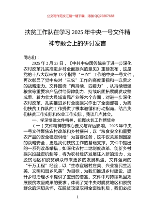 扶贫工作队在学习2025年中央一号文件精神专题会上的研讨发言