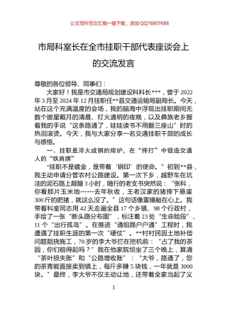 市局科室长在全市挂职干部代表座谈会上的交流发言