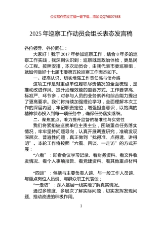 2025年巡察工作动员会组长表态发言稿