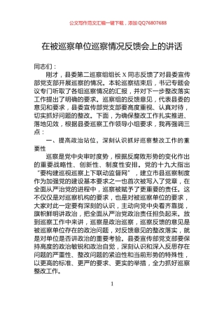 在被巡察单位巡察情况反馈会上的讲话