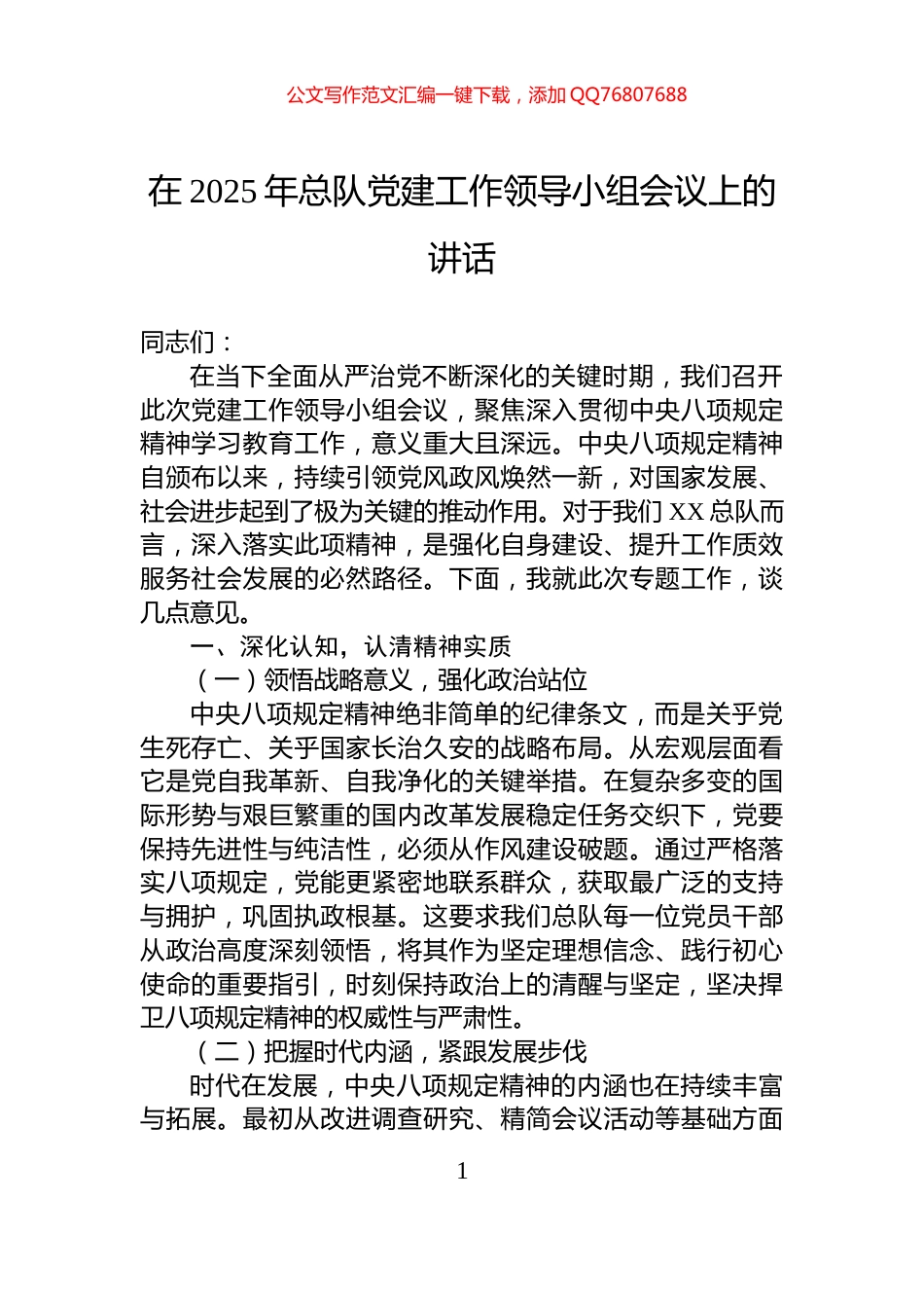 在2025年总队党建工作领导小组会议上的讲话_第1页