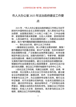 市人大办公室2025年法治政府建设工作要点
