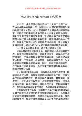 市人大办公室2025年工作要点