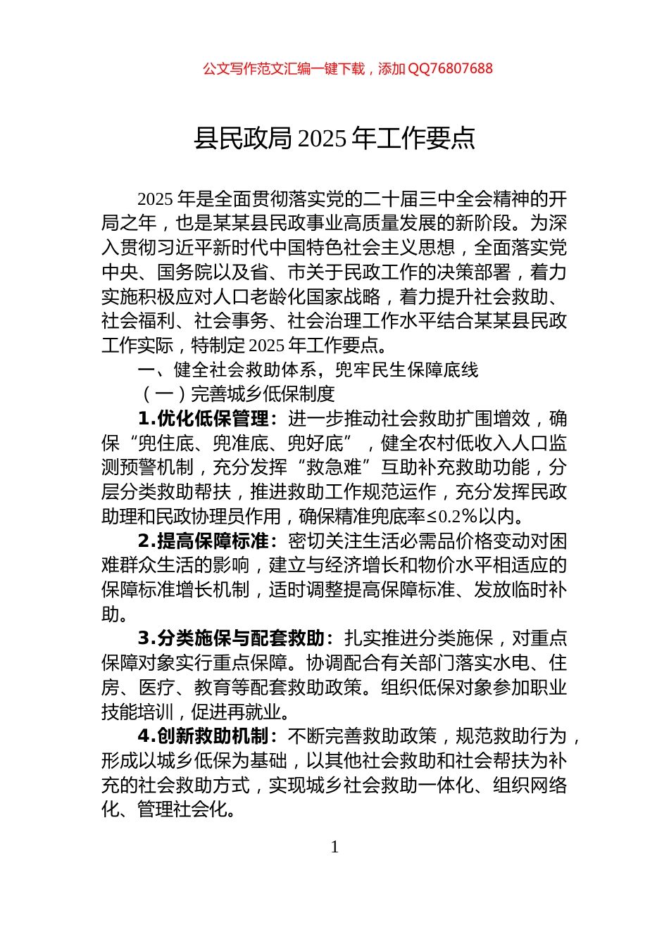 县民政局2025年工作要点_第1页