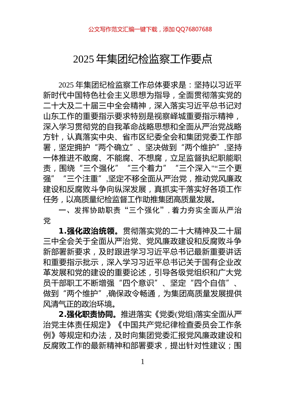 2025年集团纪检监察工作要点_第1页