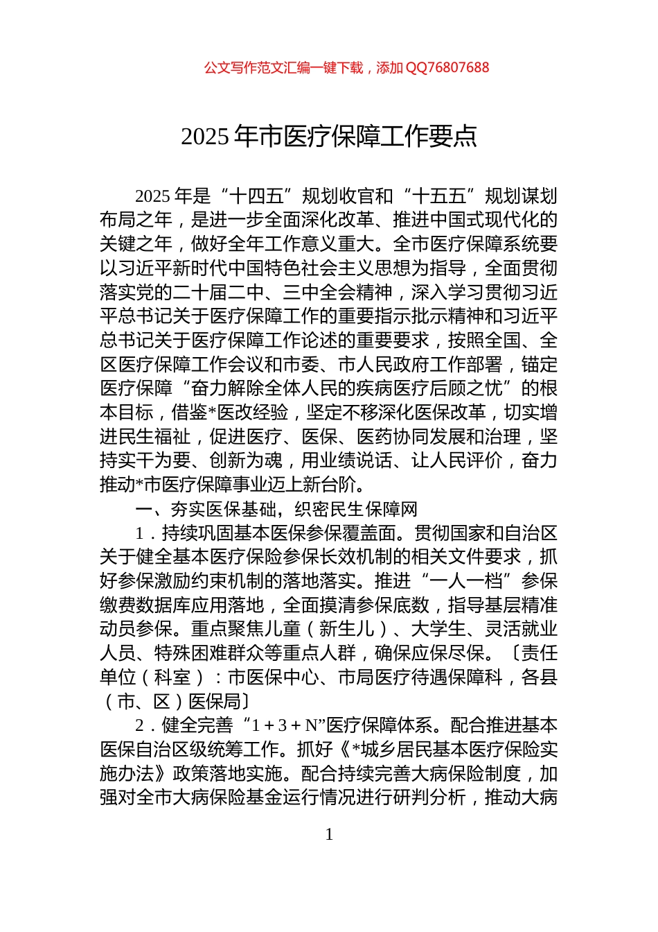 2025年市医疗保障工作要点_第1页