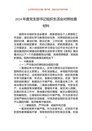 2024年度党支部书记组织生活会对照检查材料