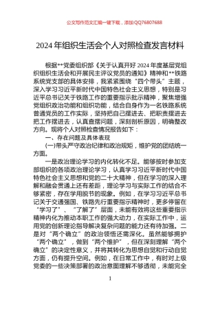 2024年组织生活会个人对照检查发言材料-2