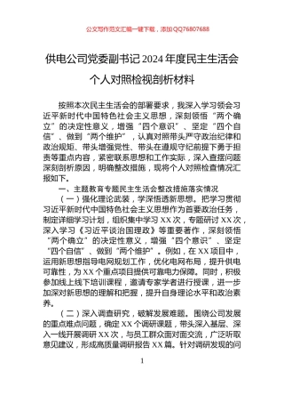 供电公司党委副书记2024年度民主生活会个人对照检视剖析材料