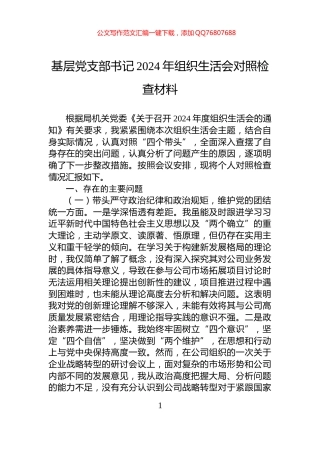 基层党支部书记2024年组织生活会对照检查材料